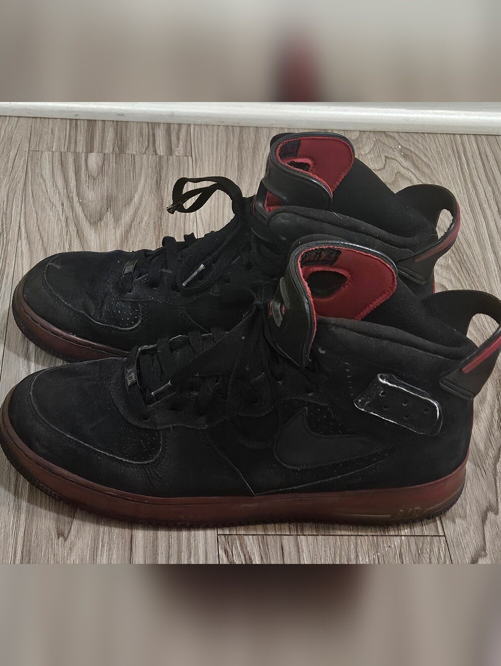 Men's Nike Air Jordan Fusion Black and Red High-Top Sneakers Shoe Size 12